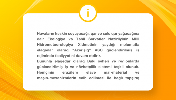 “Azərişıq” ASC gücləndirilmiş iş rejimində fəaliyyətini davam etdirir.